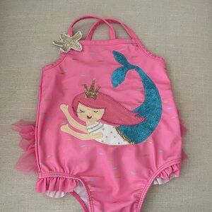 Mud Pie Baby Girls Mermaid Ruffle One Piece Swimsuit Sz 12-18M